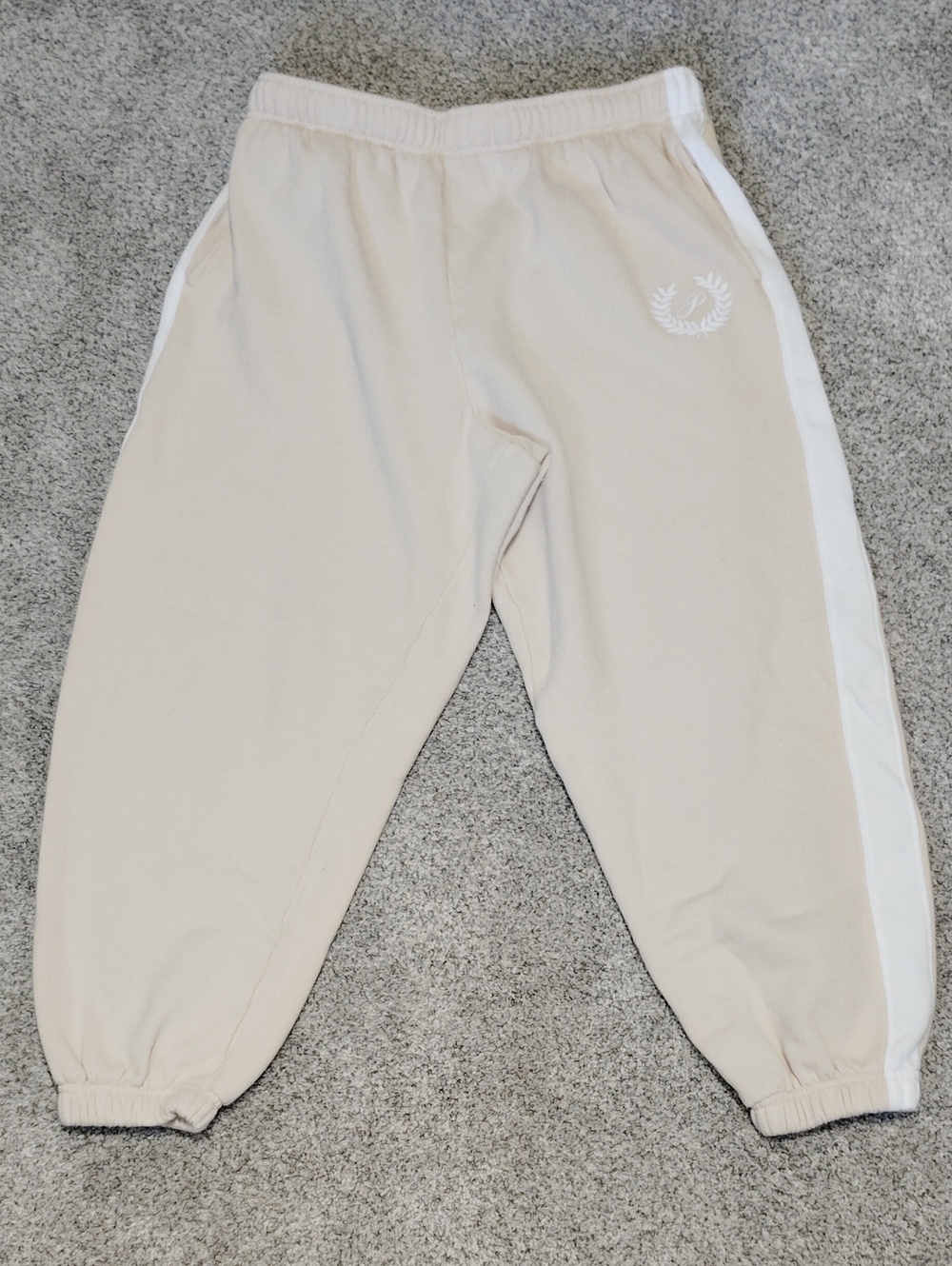 PINK Victoria's Secret Beige Joggers with White Side Stripe